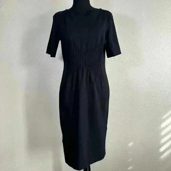 ARMANI COLLEZIONI Dress Scoop Neck Sheath Stretch Ribbed Black Women Size 12 - Picture 1 of 14